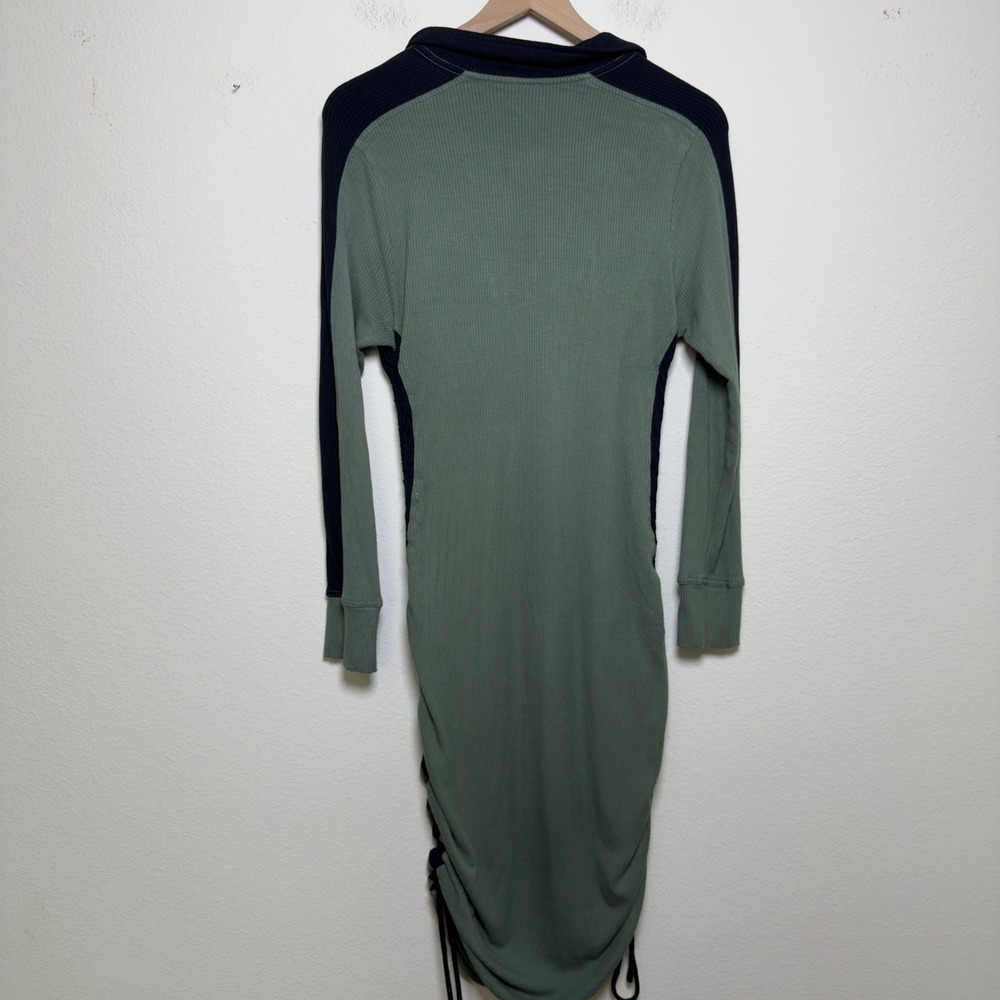 Anthropologie Daily Practice Women Dress L Green Ribbed Ruched Polo Colorblock - Picture 14 of 14